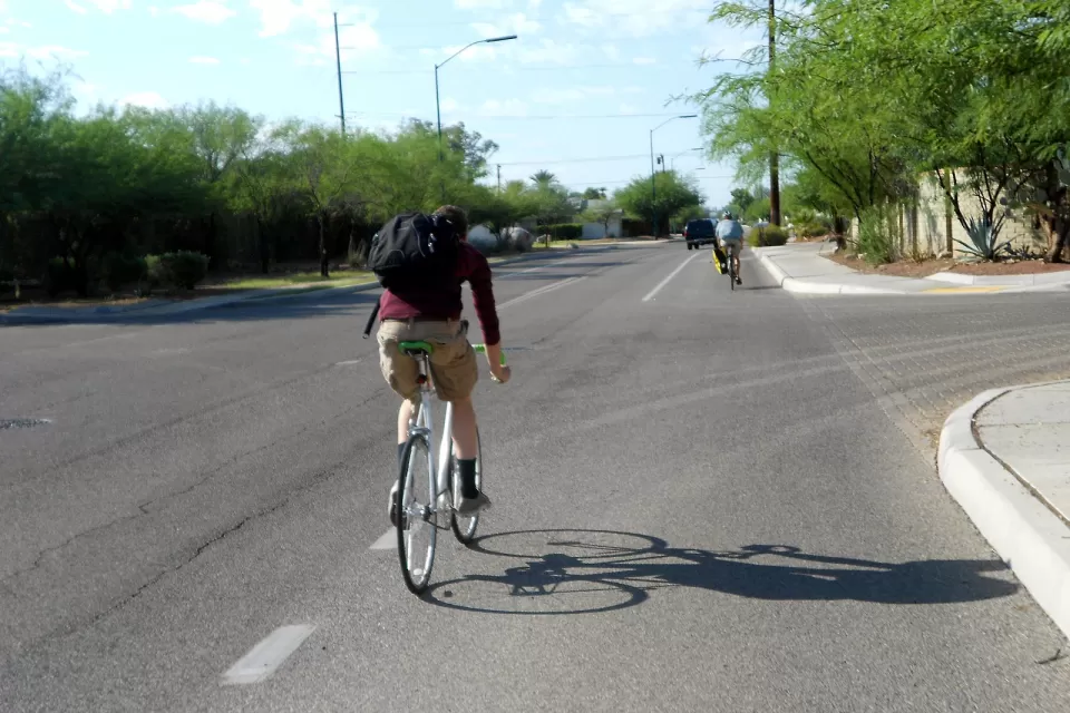 Cyclist on a street in Tucson, Arizona